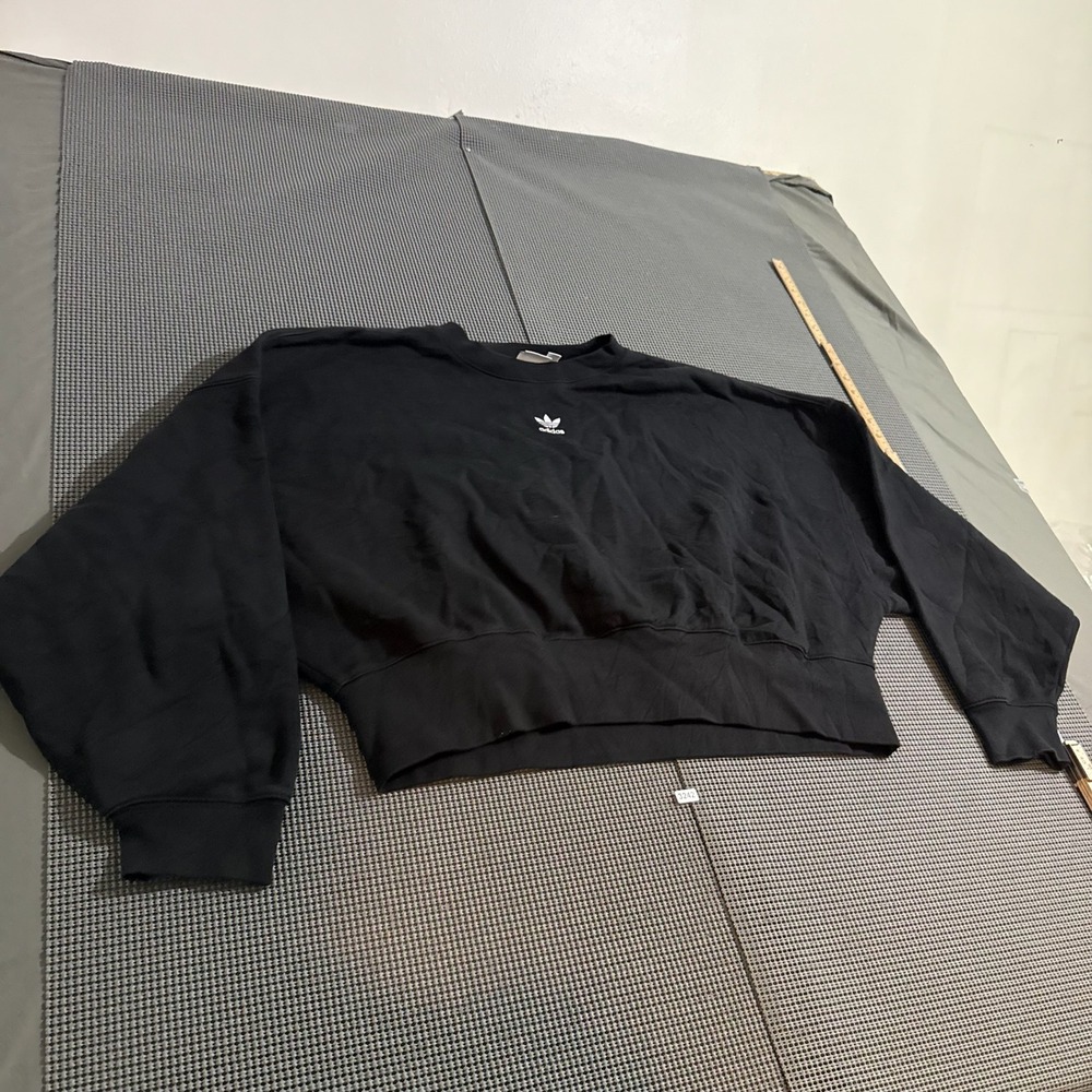 Adidas Originals Womens Black Cropped Trefoil Crewneck Sweatshirt Size S